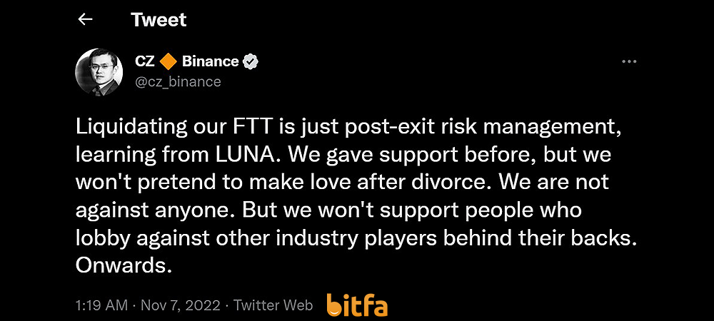 توییت مدیر عامل بایننس درمورد لابیگری FTX